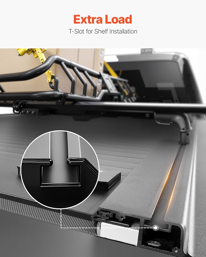 VEVOR Retractable Tonneau Cover, 5.5 ft Hard Retractable Tonneau Cover with Built-in Drainage Pipe for 2009-2024 Ford F-150 Crew Cab, Customized Design with Double-Lock & T-Slot