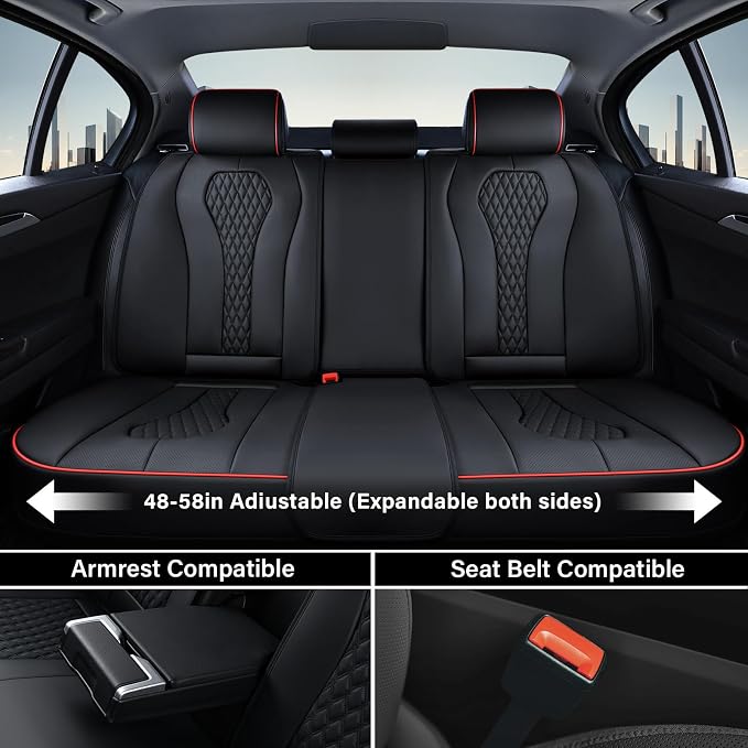 Coverado Car Seat Covers Full Set, Black Seat Covers, Waterproof Car Seat Cover, Car Seat Cushion, Car Seat Covers Front Seats Back Seat Covers, Car Seat Protector Universal Fit Most Cars Red Line