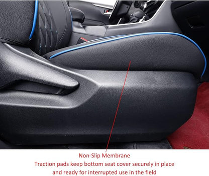 EKR Rav4 Seat Covers Custom Fit for Toyota Rav4 2021-2024 Prime SE,XSE & 2019-2025 Hybrid/PHEV SE,XSE, Leather Car Seat Cover Full Set for SUV,Faux Leather(Black with Blue Piping)