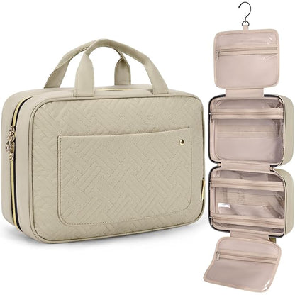 BAGSMART Toiletry Bag Travel Bag with Hanging Hook, Water-resistant Makeup Cosmetic Bag Travel Organizer for Accessories, Shampoo, Full-size Container, Toiletries (Camel, Large)