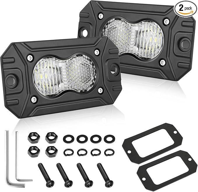 Flush Mount LED Pods, AKD Part CREE LED Flush Bumper Fog Lights 40W Driving Combo Offroad Light Backup Reverse Lights Pods Scen Camper Light for Trucks Pickup SUV UTV ATV