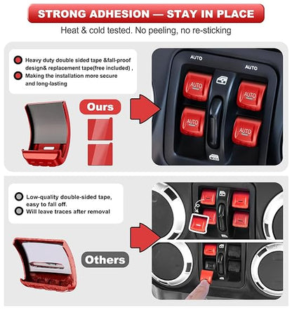 Upgrade Metal Window Switch Button Cover Fit for Jeep Wrangler JK JKU 2018 2017 2016 2015 2014 2013 2012 2011 Accessories,Interior Trim Kit 4PCS (Red)