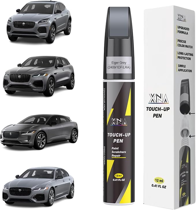 XNA Eiger Grey(2409/1DF/LRA) for Jaguar Touch Up Paint, 2 in 1 Car Scratch Remover with Pen Tip and Brush, Exact Color-Matched for Car Paint Scratch Repair, Quick & Easy Fix Chips and Nicks