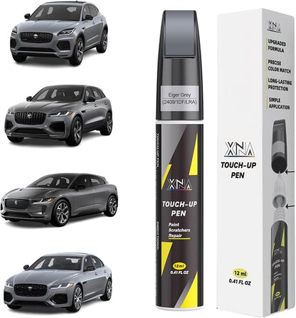 XNA Eiger Grey(2409/1DF/LRA) for Jaguar Touch Up Paint, 2 in 1 Car Scratch Remover with Pen Tip and Brush, Exact Color-Matched for Car Paint Scratch Repair, Quick & Easy Fix Chips and Nicks