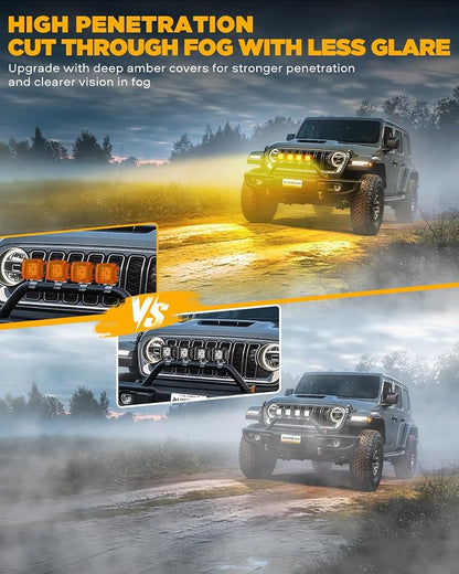 Auxbeam FA Series 3 Inch Deep Amber Light Covers 2300K Dark Amber Tone Cube Offroad Lights Lens Cap Smoked Tint for Fog Dust Rain Snow, 2 Packs