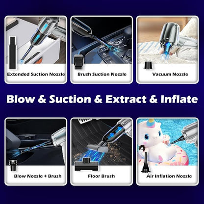 Car Vacuum Portable Cordless, 5 in 1 Handheld Vacuum Cleaner, Mini Vacuum Cleaner Rechargeable, 8000PA Powerful Compressed Air Duster & Air Blower for Cars,Home,Office,Pet Hair