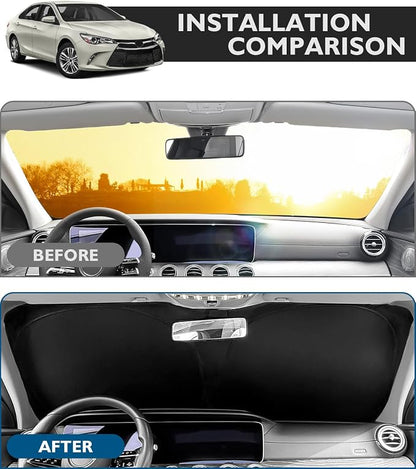 BIBLOZ Car Windshield Sun Shade for Toyota Camry 2012-2017, LE, XLE, SE, XSE, Hybrid Accessories Foldable PET Sunshade Keeps The Car Cool Inside