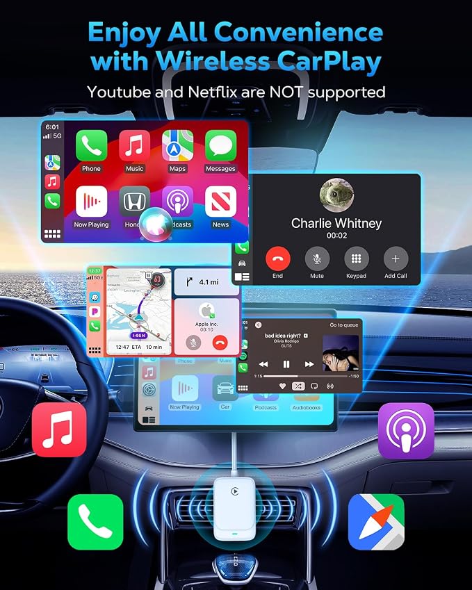 MoKo Wireless CarPlay Adapter for iPhone 2025, Converts Wired Car Play to Wireless Dongle, Plug and Play Fast Response Bluetooth CarPlay Adaptor for iPhone iOS 10+ & Cars with Built-in Car Play, White