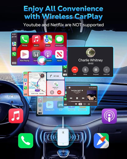 MoKo Wireless CarPlay Adapter for iPhone 2025, Converts Wired Car Play to Wireless Dongle, Plug and Play Fast Response Bluetooth CarPlay Adaptor for iPhone iOS 10+ & Cars with Built-in Car Play, White