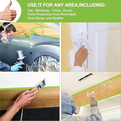 Masking Paper, paint masking, 2 Pack Automotive Paint Paper Roll with Tape, Tape and Drape for Painting, Assorted Paint Masking Paper for Car and Furniture (Unfold 18 inch Width X 100 ft Long)
