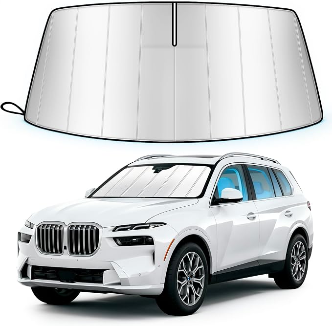 Windshield Sun Shade for BMW X7 2019-2026, Custom Fit Folding Design Car Front Window Sunshade Sun Visor Shield Accessories for Interior Protector, Blocks UV Rays & Heat