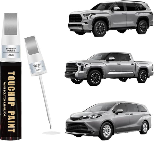 Silver Sky Metallic(1D6) Car Paint Touch Up Pen Compatible with Toyota, 2-In-1 Color Accurate Touch Up Car Scratch Repair Paint Exact Match Toyota Series Automotive Scratch Remover for Nicks&Chips Repair