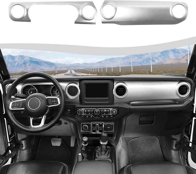 for JL Dashboard Decorative Panel Cover, Center Console Trim Cover Kit Compatible with 2018-2023 Jeep Wrangler JL JLU & Jeep Gladiator JT(Silver)