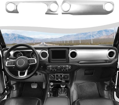 for JL Dashboard Decorative Panel Cover, Center Console Trim Cover Kit Compatible with 2018-2023 Jeep Wrangler JL JLU & Jeep Gladiator JT(Silver)