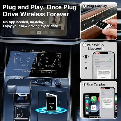 Wireless CarPlay Adapter for Apple iPhone - Zero Lag, Plug-and-Play Auto Connect WIFI & Bluetooth Control for Cars | Turns Factory Wired CarPlay to Wireless, from iOS 10+ to Screen w/USB C Car Adapter