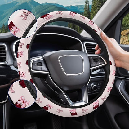 GENANY Retro Soda Bow Steering Wheel Cover, Non Slip Polyester Car Wheel Protector for Car SUV Truck, Universal 15 Inch