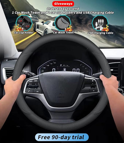 Custom-Fit Premium Leather Steering Wheel Cover with Logo, Non-Slip, Breathable, for Aston Martin (B-Style)