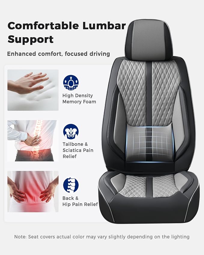 Huidasource Car Seat Covers Front Seats, Luxury Nappa Leather Front Seat Covers with Airbag, Lumbar Support, Cooling＆Heating, Seatbelt Buckles, Universal Fit for Most Cars SUV Trucks, Black＆Gray