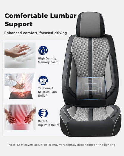 Huidasource Car Seat Covers Front Seats, Luxury Nappa Leather Front Seat Covers with Airbag, Lumbar Support, Cooling＆Heating, Seatbelt Buckles, Universal Fit for Most Cars SUV Trucks, Black＆Gray