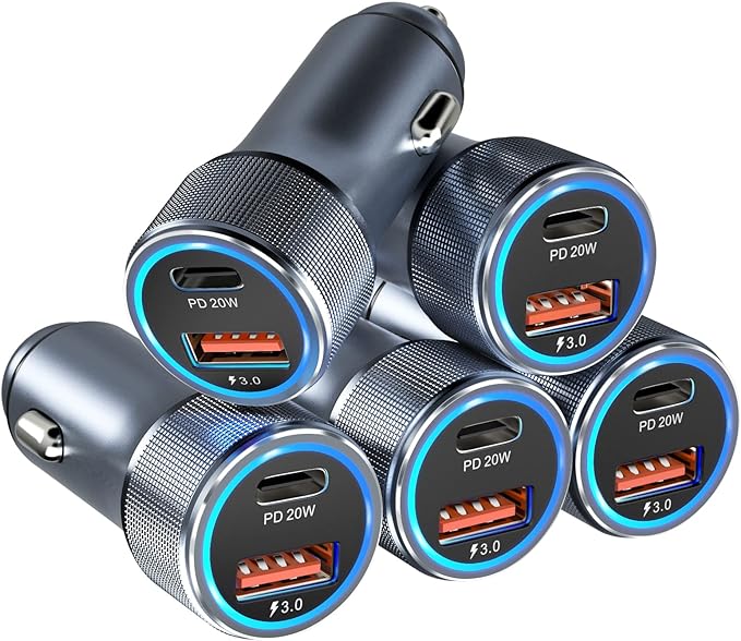 5 Pack USB C Car Charger, Bangfun 36W Dual USB Car Adapter Fast Charge PD&QC 3.0 Cigarette Lighter USB Charger Compatible iPhone 15 14 13 12 11 Pro Max SE,iPad,Samung S24/S21/S20, Pixel(Grey)