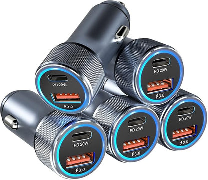 5 Pack USB C Car Charger, Bangfun 36W Dual USB Car Adapter Fast Charge PD&QC 3.0 Cigarette Lighter USB Charger Compatible iPhone 15 14 13 12 11 Pro Max SE,iPad,Samung S24/S21/S20, Pixel(Grey)