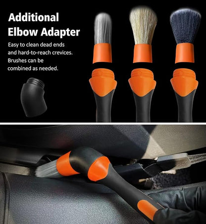 YeewayVeh 3pcs Car Detailing Brush Set, Boars Hair Detailing Brushes, Ultra Soft Detail Brush for Air Vent Leather Seat, Scratch Free Car Detailing Brushes for Interior Exterior, Orange
