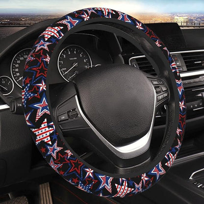 Memorial Day Patriotics Steering Wheel Cover Forth of July America 250 Anti-Slip,Sweat Absorption Universal 15 inch Steering Wheel Covers Cute car Accessories for Women