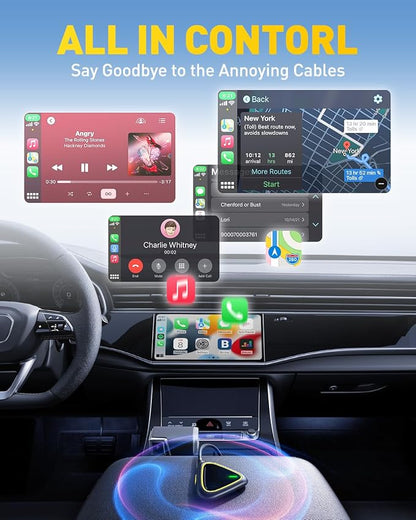 2027 Upgraded Wireless CarPlay Adapter for Apple, Upgrade Factory Wired Carplay to Wireless CarPlay Adapter, No Latency for iPhone iOS 10+ and Cars from 2015+, USB & Type-C, Plug & Play