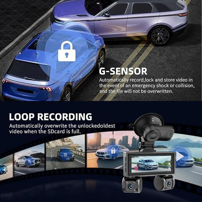 360° View 4 Channel Dash Cam Front and Rear, Dash Camera for Car with 3.16" IPS Touch Screen, 8 IR Night Vision, 5G WiFi&GPS,APP Control, G-Sensor, Loop Recording, Parking Mode, 64GB Card