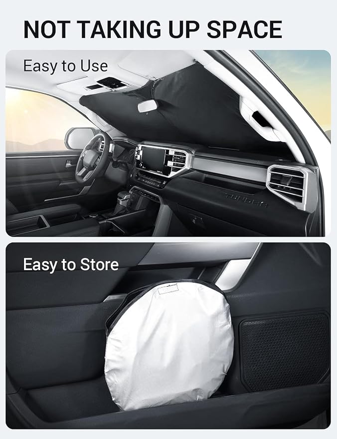 Proadsy Windshield Sun Shade for Toyota Sequoia 2023-2025 2026/ Toyota Tundra 2022-2025 2026 Limited SR5 Platinum TRD Pro Pickup Foldable Front Sunshade Car Protector Tundra Accessories