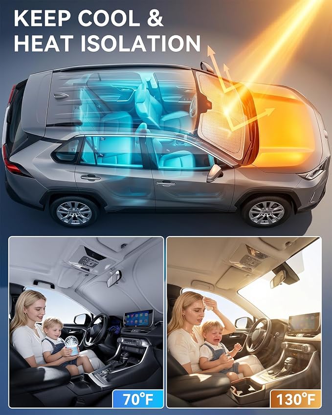 helloleiboo Windshield Sun Shade for Honda Civic 2022-2026 Graphene Honeycomb Heat Shield with UV Protection Foldable Custom Fit Front Window Sunshade Silver 56" x 28"