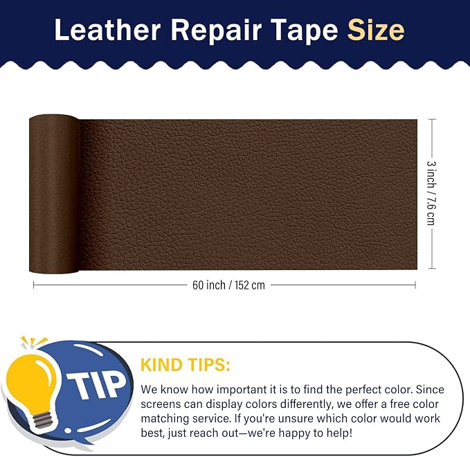 Zenyao Leather Repair Patch Tape - Self Adhesive Leather Repair Kit for Car Seat Furniture, Heavy Duty Vinyl Repair Patch for Couch Sofa, Waterproof for Rips Scratches Tears, 3x60 Inch Roll, Brown