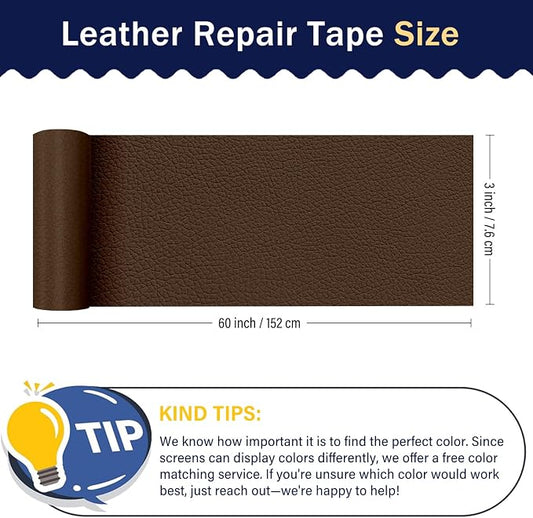 Zenyao Leather Repair Patch Tape - Self Adhesive Leather Repair Kit for Car Seat Furniture, Heavy Duty Vinyl Repair Patch for Couch Sofa, Waterproof for Rips Scratches Tears, 3x60 Inch Roll, Brown