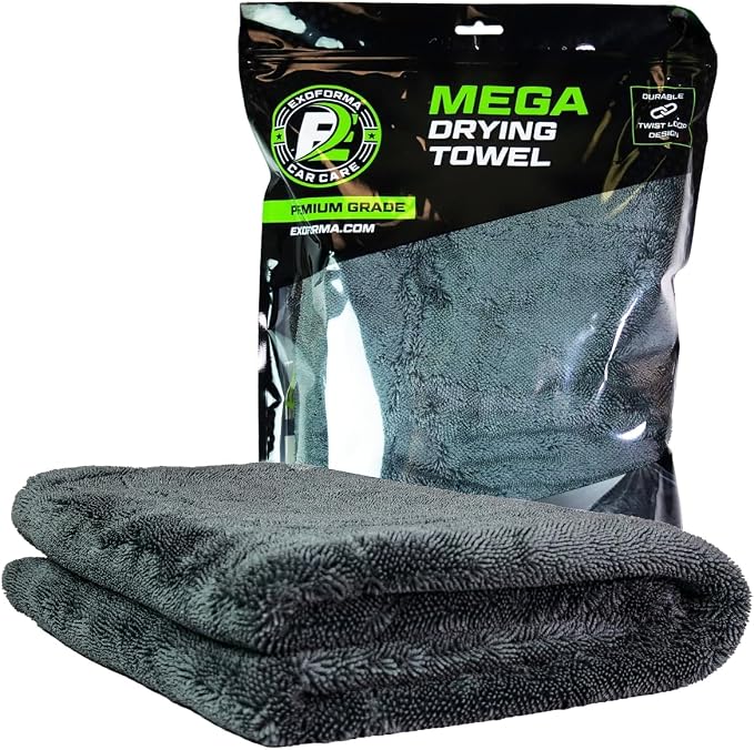 ExoForma Mega Car Drying Towel - Holds Up to 9 lbs, No Streaks, Scratches, or Water Spots | 1200 GSM Microfiber Double Twist Pile & Edgeless Design, 1 Quick & Effortless Dry, 2 Pack - 24” x 36”