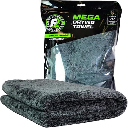 ExoForma Mega Car Drying Towel - Holds Up to 9 lbs, No Streaks, Scratches, or Water Spots | 1200 GSM Microfiber Double Twist Pile & Edgeless Design, 1 Quick & Effortless Dry, 2 Pack - 24” x 36”