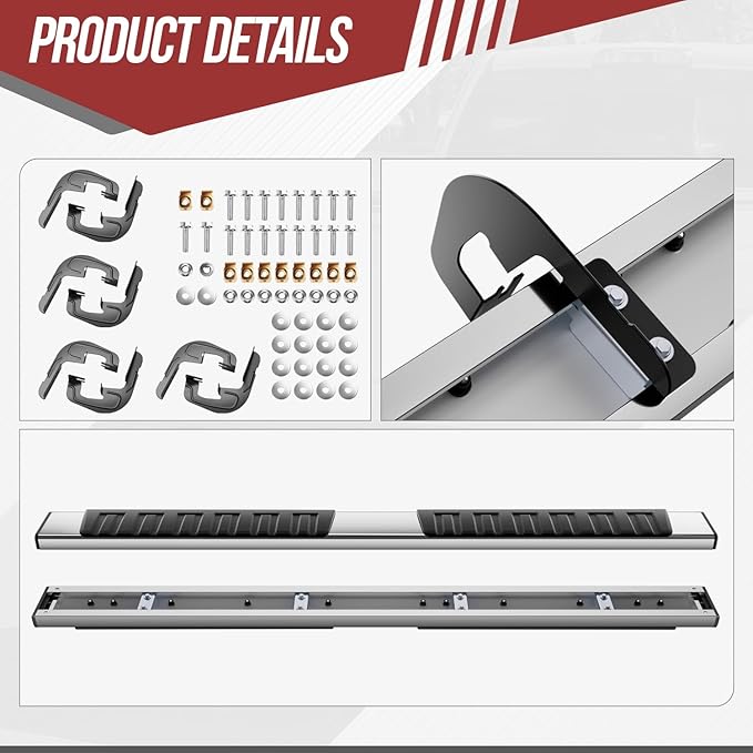 6.7" Running Boards Steps Bars Compatible with 2007-2019 Sierra/Silverado 1500 2500HD 3500HD Crew Cab, Stainless Steel, Metallic