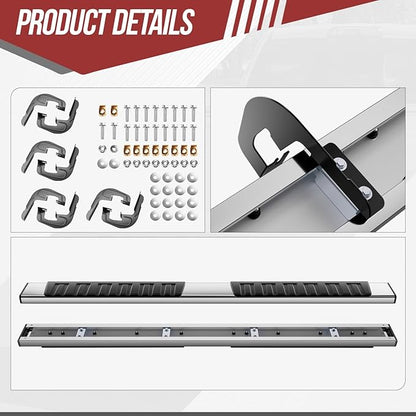 6.7" Running Boards Steps Bars Compatible with 2007-2019 Sierra/Silverado 1500 2500HD 3500HD Crew Cab, Stainless Steel, Metallic