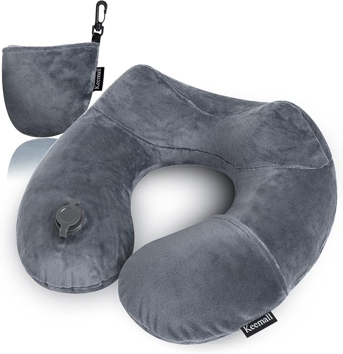 Keemall Inflatable Travel Pillows for Airplanes, Easy Blow Up Inflatable Travel Neck Pillows for Air Travel Sleeping Long Flight, Comfort Travel Air Pillows for Car Train Office Nap Camping