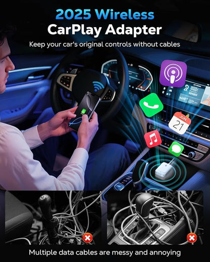 MoKo Wireless CarPlay Adapter for iPhone 2025, Converts Wired Car Play to Wireless Dongle, Plug and Play Fast Response Bluetooth CarPlay Adaptor for iPhone iOS 10+ & Cars with Built-in Car Play, White