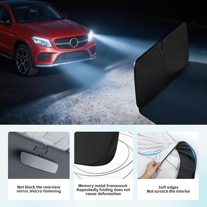 Windshield Sun Shade for Mercedes Benz GLE 350 450 2012-2026 Sunshade 300T Windshield Cover Sun Shield Blocks UV Rays Custom Fit GLE Front Window Shade Sun Visor Foldable Keep Cool
