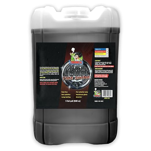 Black Diamond Tire Shine 5 Gallons – Bulk Professional Tire Dressing, Extreme High Gloss Wet Look, Fast-Drying No-Sling Formula, Commercial Car Wash & Detailer Size