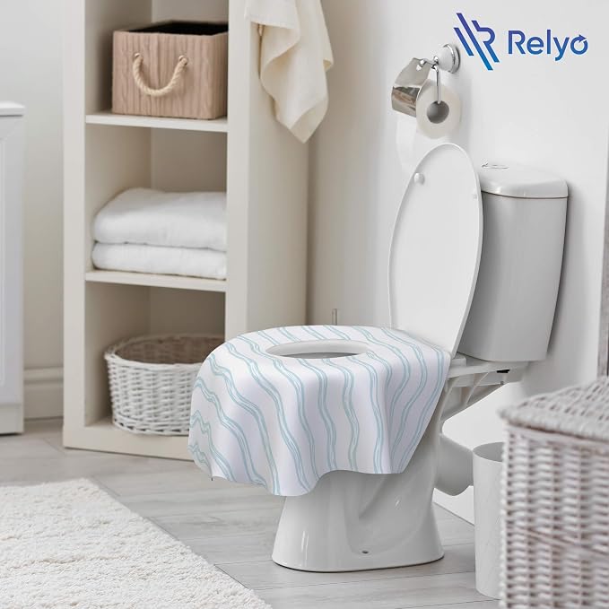 Relyo Disposable Toilet Seat Cover for Travel – 20 Pack with Covers Wrapped in Sets of 2, Non-Flushable Liners, Fits Most Seats – Kids, Toddlers, Adults (Waves, 20)