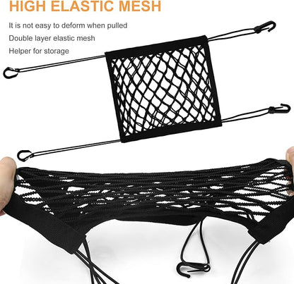 2PCS Motorcycle Bungee Cargo Net 10.3"X15.4" High Elastic Double Layer Thicken Helmet Net Luggage Rack with Adjustable Hooks for Bike Motorcycle Accessories