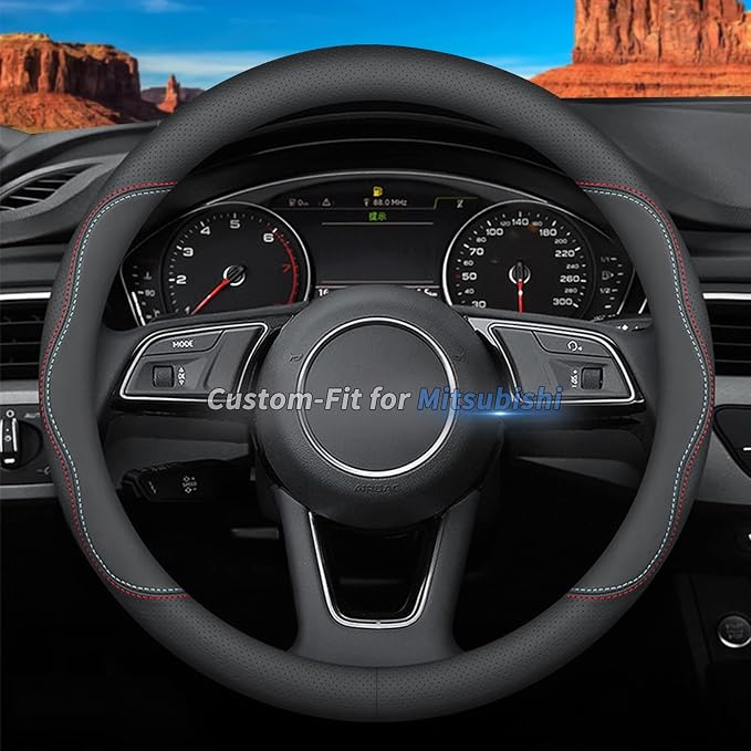 Deer Route Custom-Fit Leather Steering Wheel Cover for Mitsubishi, A-Style, Non-Slip, Breathable