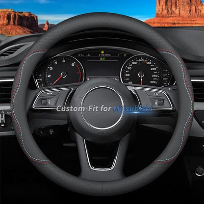 Deer Route Custom-Fit Leather Steering Wheel Cover for Mitsubishi, A-Style, Non-Slip, Breathable