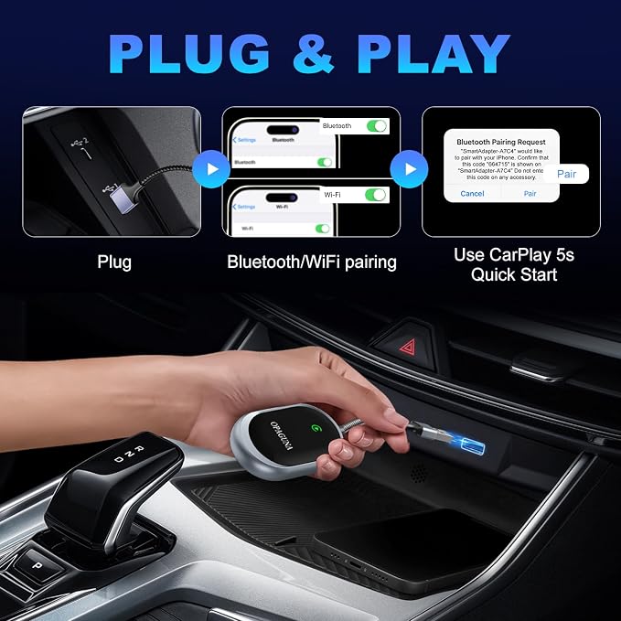 Wireless Carplay Adapter, 2025 Upgraded, Plug and Play Dongle for Apple Car Play Converts Wired to Wireless carplay Adapter for iPhone, Mini Control for Cars from 2017 & for iOS 10+