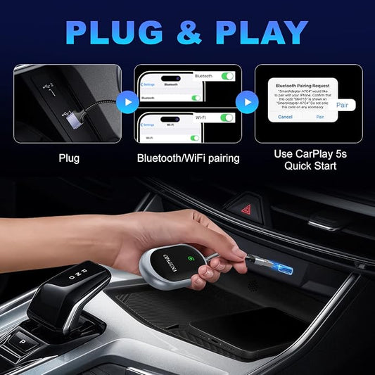 Wireless Carplay Adapter, 2025 Upgraded, Plug and Play Dongle for Apple Car Play Converts Wired to Wireless carplay Adapter for iPhone, Mini Control for Cars from 2017 & for iOS 10+