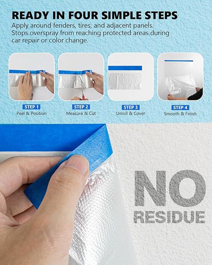 Pre-Taped Masking Film for Painting(1 Roll) - 44" x 66'Painters Plastic Sheeting with Tape and Drape, Painters Drop Cloth for Automotive & Home, Cover for Walls/Floors/Windows/Cars Protection