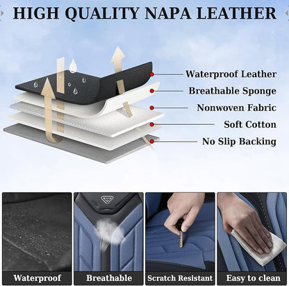 Coverado Seat Covers, Car Seat Covers Front Seats, Leather Seat Covers for Cars, Automotive Seat Covers Car Seat Protector Car Seat Cushion Universal Fit for Most Sedans SUV Pick-up Truck(Black&Blue)