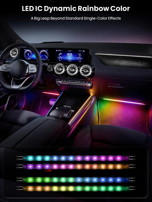 Car LED Lights Interior, 16M Colors APP & CarPlay Control, Music Sync Ambient Lighting Kit, Auto-On/Off，Voltage Protection, Brightness Dimmer 12V DC LED Strip Lights for Car, Truck, SUV